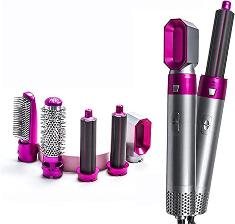 5 In 1 Electric Hair Dryer Brush | Blow Dryer Hair Comb Curling Wand Detachable Brush Kit Negative Ion Straightener Hair Curler ( Random Color)